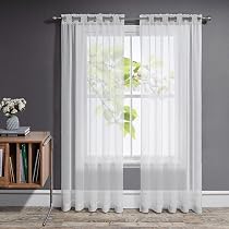 Rideaux Voilage En Lin Naturel 132x245 Cm - Lot De 2 Panneaux Blancs Translucides Pour Salon/chambre