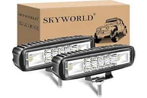 SKYWORLD 2 Pcs 6 inch 24W Single Row Slim LED Light Bar, 12V 24V Offroad Driving Lights Fog Lamp Waterproof for 4x4 Car Truck Tractor SUV ATV Boat, Flood Spot Combo Beam, 6000K White
