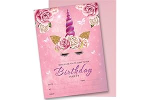 DRAAK 20 x Unicorn Birthday Party Invitations Invites Girl Children Kids Pack Pink (20 Pack)
