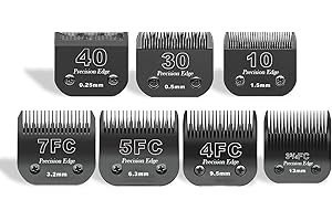 AUDOC Cuchillas de Acero Inoxidable 10+30+40+7FC+5FC+4FC+3FC para cortapelos para Perros,compatibles con la Serie Moser 45-50/Heiniger/Andis/Oster A5/Wahl KM10,Paquete de 7,Color Negro