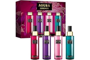 AOURA LONDON Collection Womens Body Mist Gift Set, with Midnight Passion, Love Rush, Pretty Woman, & Paradise Bliss, Fragrance Spray Set (4x60ml)