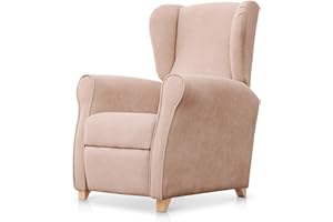 SUENOSZZZ-ESPECIALISTAS DEL DESCANSO Sillón Relax orejero Irene reclinable con Patas de Madera, Relax nórdico tapizado en Tela Antimanchas Salmón