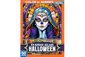 Halloween Stained Glass Color by Number: 50 Spooky Designs Featuring Pumpkins, Ghosts, and Haunted Scenes