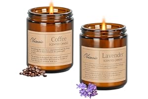 Obisesio Candele 2 Pack, Candele per la casa profumata, Aromaterapia Candela Set regalo per le donne Cera di soia Lunga durata Ambra Jar Candeles regalo per Madre San Valentino (caffè e lavanda)