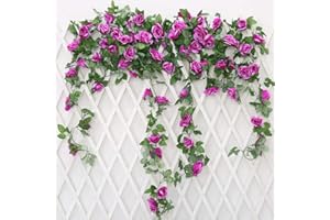 JUSTOYOU 2 Pack 7.2ft Artificial Fake Rose Garland Vines Colgando Flores de Seda para la Pared de la Boda al Aire Libre Interior Decoración del baño Badroom (Púrpura)