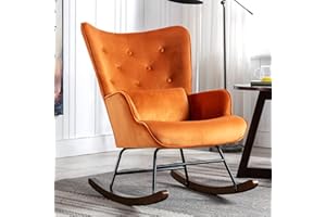 ‎HOMEMIYN Skandinavischer Schaukelstuhl Schaukelstuhl Samt mit Metallgestell und Holzsockel Polstersessel für Wohnzimmer Retro Sessel Freizeit Relaxstuhl für Wohnzimmer/Schlafzimmer/Kinderzimmer (karamell)