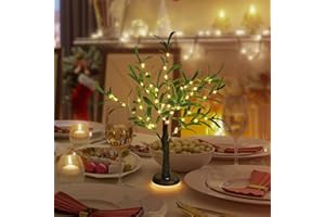 GOESWELL 60 LED Artificial Lighted Tabletop Olive Tree with Realistic Deep Green Leaves & Warm White Lighted Base Olive Tree Decor for Bedside, Dining Room, Living Room, Kitchen Counter, Office