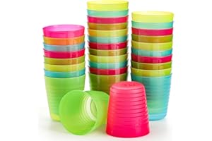Dicunoy 32 Pack Reusable Plastic Cups for Kids, 8oz/240ml Small Children’s Drinking Cup for Toddler, Unbreakable Colored Open Water Tumbler for Kids' Party, Juice, Kitchen, Hard Plastic Camping Cups