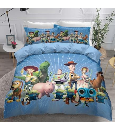Toy Story 3D Bedding Set Animated Film Duvet Cover Set 3 Piece Cartoon Printed Microfibre Bed Set Quilt Cover With Pillowcases Single(135x200cm