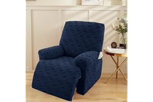 OKYUK Coprisedia reclinabile in jacquard elasticizzato, protezione per mobili per bambini e animali domestici, antiscivolo, con tasche laterali per riporre oggetti (blu scuro a quadri, 1 posto)