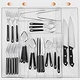 UPRIC Cutlery Drawer Organiser, Expandable Kitchen Drawer Organiser, Adjustable 9 Compartments Silverware and Flatware Holder - Plastic Kitchen Organiser Storage for Spoons Forks Knives - Clear