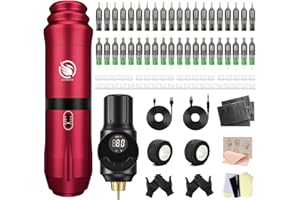 LIUMATE Complete Rotary Pen Maschine Set mit Wireless Battery Power Supply 40pcs Cartridge Needles 40 Ink Cups Transfer Paper for Beginners Artists