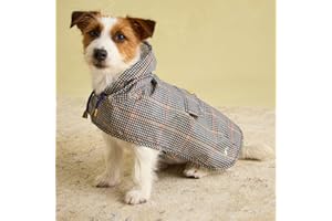 Rosewood x Joules Henson Check Packaway Dog Jacket, Small – Lightweight Water-Resistant Coat with Hood, Adjustable Velcro Fastenings, Portable for Travel & Walks