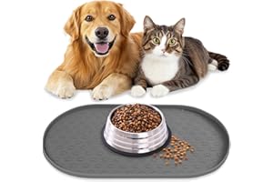 AVYDIIF Napfunterlage Hund Katzen, rutschfeste Futtermatte Silikon für Hundenapf Katzennapf, 100% wasserdichte Haustierfutter Matte mit Erhöhten Rändern, Spülmaschinenfest (Grau, M: 48 * 30cm)
