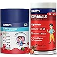 Gritzo SuperMilk Daily Nutrition (13+y Boys) Powder with Super Gummies (Double Chocolate, 400g & Strawberry, 30 Gummies) (Combo Pack)