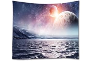 A.Monamour Tapisseries Ciel Du Soir De La Mer Autour De La Lune Galaxie Univers Espace Art Abstrait Image Impression Tissu Tenture Murale Tapisserie Décorations Murales Salon 153X203Cm / 60 "X80