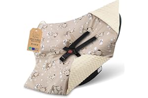 TOTSY BABY Wrap blanket Baby 90x90 cm - footmuff for car seat or stroller Cozy swaddle blanket for newborns with fastening Warm and soft Oeko-Tex Beige with White Stars