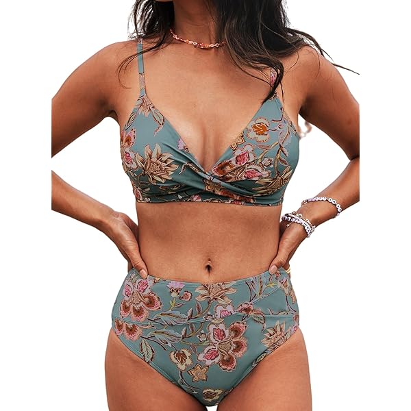 CUPSHE Vrouwen Bikini Sets Hoge Taille Badpak Diepe V-hals Kriskras