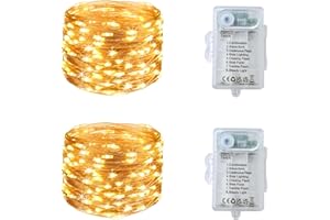 SUWITU Guirlande Lumineuse, Lot de 2 12M 120 LED Guirlandes Lumineuses à Piles de Cuivre ave 8 Modes, IP65 Etanche Fairy Lights Interieur/Exterieure Decoration pour Chambre Noël Mariage Soirée Maison