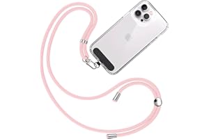 TBOC Cuerda para Movil Universal [Rosa Claro] para Colgar Funda del Teléfono Móvil en Cuello - Cuerda móvil con Parche [Negro] de Tela - Cordón para móvil con Enganche