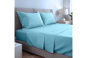 GOBEDREAMS Juego de Sábanas 4 Piezas 150x190/200. Sábanas de Cama de Poliéster Microfibra cepillada. Sábana Plana, Sabana Bajera Ajustable y 2 Fundas de Almohada. Color Agua