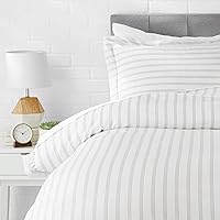 AmazonBasics Microfiber 2-Piece Quilt/Duvet/Comforter Cover Set - Single (66x90-inch), Grey Striped - with pillow cover