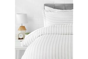 Amazon Basics Microfiber 2-Piece Quilt/Duvet/Comforter Cover Set - Single (66X90-Inch), Grey Striped - With Pillow Cover