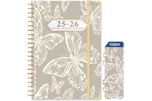 Ksriylm Terminarz 2025-2026, A5, 22 × 16 cm, w twardej okładce (lipiec 2025-czerwiec 2026), z kieszenią wewnętrzną, elastycznym zamknięciem, zakładką, planer tygodniowy ze złoconymi narożnikami