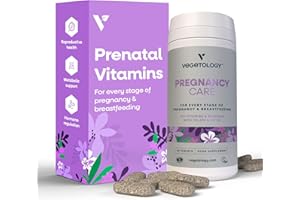 Vegetology Vegan Pregnancy Vitamins for Women, Prenatal and Postnatal Supplement for Breastfeeding, with Over 20 Nutrients, Including Folate, for Every Stage of Pregnancy, 60 Tablets