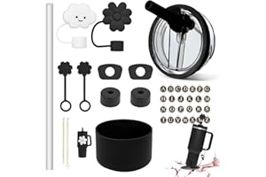 GUIDRE 14 pezzi per Stanley Cup Accessori Nero, per Stanley Cup Coperchio di ricambio con cannuccia, 6 Cup protezione perdite, 2 copertura per cannuccia da 10 mm, 2 accessori per ciondoli