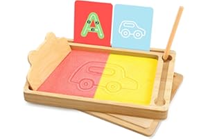 Pourbibi Wooden Montessori Sand Writing Tablet, Writing Board Drawing Tablet Learning Gift for Kids - Educational Toys for 3-6 Years Old Boys Girls Toddlers Christmas Birthday Presents | Sensory Toys