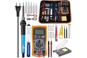 TONERISO Soldadores Eléctrico de Estaño, Kit 25 in 1 con Caja de Herramienta Temperatura Ajustable 200-450℃,Set de Soldadura Electrónica Multímetro Digital,Puntas De Soldador etc
