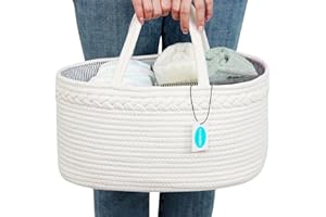 Casaphoria Little Grand organisateur de couches pour bébé – Panier de rangement pour chambre d'enfant, garçons et filles, organisateur de voiture, panier en corde de coton, sac portable, blanc crème,