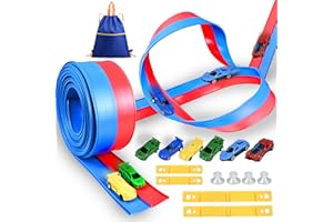 Ulikey Pista Macchinine Flessibile 460cm, Rosso e Blu Flexible Car Track per Bambini, Pista da Corsa con Auto e Borsa Portaoggetti, Giocattolo Regalo per Bambino e Bambine di 3+ Anni