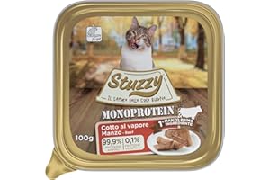Stuzzy, Monoprotein Grain & Gluten Free, Mokra karma dla dorosłych kotów Smak wół, Przygotowanie w pasztecie - łącznie 3,2 kg (32 garnki x 100 gr)