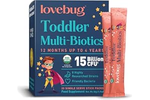 Lovebug Kids Probiotic Powder - 15 Billion CFU Multi-Strain Formula - Friendly Bio Cultures to Support Gut Health for Children & Toddlers Aged (12 Months to 4 Years) - 30 Unflavoured Sachet Pack