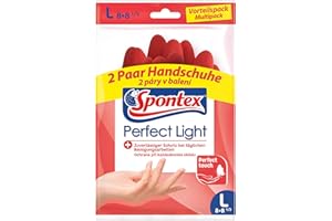 ‎SPONTEX Spontex Perfect Light Haushaltshandschuhe, ideal für alle Reinigungsarbeiten, aus Naturlatex, mit Anti-Rutsch-Profil, zuverlässiger Schutz, Größe L, 2 Paar