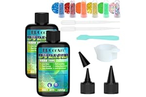 ERCORART Kit Resina UV con 6 Colori Glitterati, Resina UV Trasparente per Gioielli, Orecchini, Bracciali, Collane, ecc., Senza Bolle Polimerizzazione Rapida Resistente All'Ingiallimento, 200g di Resina UV Kit