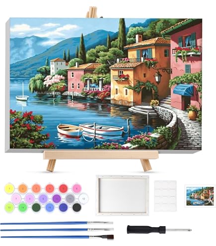 Pittura Con Numeri Per Adulti | Set Da 4 Tele 30x40 Cm | Paesaggi Londra, Parigi, Venezia, New York | Kit Fai Da Te - 3