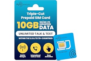 H2O Wireless U.S.A. SIM Unlimited Talk, Text & Data From the U.S. to 70+ Countries 10GB High-Speed 4G LTE/5G Data Plus 5GB Hotspot 30 Days Service Included JZN Market