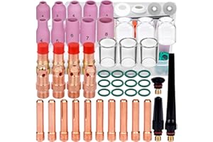 EATBALE Kit di accessori per torcia di saldatura per TIG pistola, corpi di pinza per lenti di gas Stubby Ugello in allumina #10/#12 Pinze a tazza di vetro O-ring Guarnizione Diffusore per WP-17/18/26