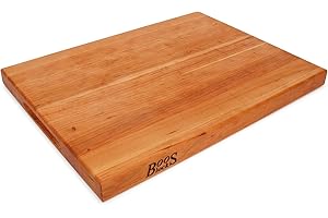 JOHN BOOS Boos Block Deska do krojenia z drewna wiśniowego, gruba drewniana deska do krojenia, blok rzeźniczy, deska do krojenia, bezpieczna do przygotowywania żywności, 50 x 30 x 3,5 cm