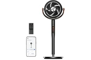 Dreo Smart Ventilador de Pie Silencioso 25dB, 30M de Viento, 1650m³/h Volumen de Aire, Turbo Circulador, Ventiladores Potentes con Mando, 6 Modos, 8 Velocidades, Oscilación Omnidireccional 120°+105°