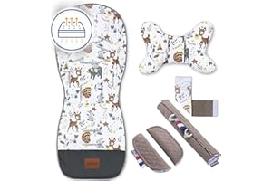BELLOCHI GROWING IN STYLE Bellochi Riduttore Passeggino Universale Materassino Passeggino Estivo - Copriseduta Passeggino Estivo Universale e Arioso con Cuscino Antishock - Cotone e Velluto - Bambi Dream