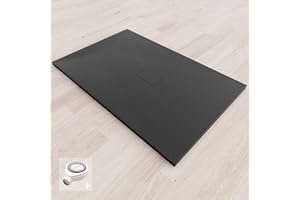 SANIVERRE BAYA Receveur de douche extra-plat aspect pierre ardoise Noir 100 x 120 cm + bonde