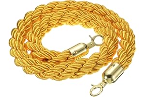 PATIKIL Stanchion Rope, 1.8m/5.9Ft Barrier Rope Twisted Post Ropes for Posts Stands Queue Divider Crowd Control of Hotel, Yellow Golden