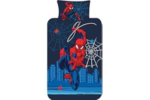 DISNEY Marvel Spiderman Single Duvet Cover Bedding Set – Official Kids Polycotton Bed Linen – Reversible Blue Spidey Superhero Design with Pillowcase – UK Standard Single 135x200 cm (Single)