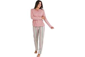 TRAMAS+ Pijama Mujer 100% algodón, Pijama Largo Mujer, Conjunto de Camiseta Manga Larga y Pantalón Largo con Cintura Ajustable, Conjunto para Mujer