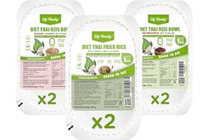 ‎ELF-FAMILY Elf-Family 3+3er Diät-Box Thai Konjak Reis Jasminreis - Fertiggerichte für Mikrowelle in 1 Min - Proteinreich/Kalorienarme/Vegan/Vorgekocht- Büromittagessen - Brauner/Reisbeerreis/Gebratener Reis