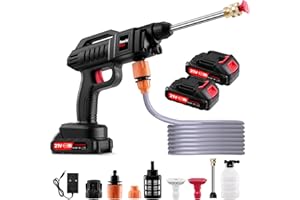 WOWSPEED 21V Handheld Pressure Washer Kit, Cordless Pressure Washer, 1500W High Pressure Washers with 2 Nozzles, 16.5ft Hose, 2 Batteries, Cordless Power Washer for Car Floor Gardening (Without bucket)